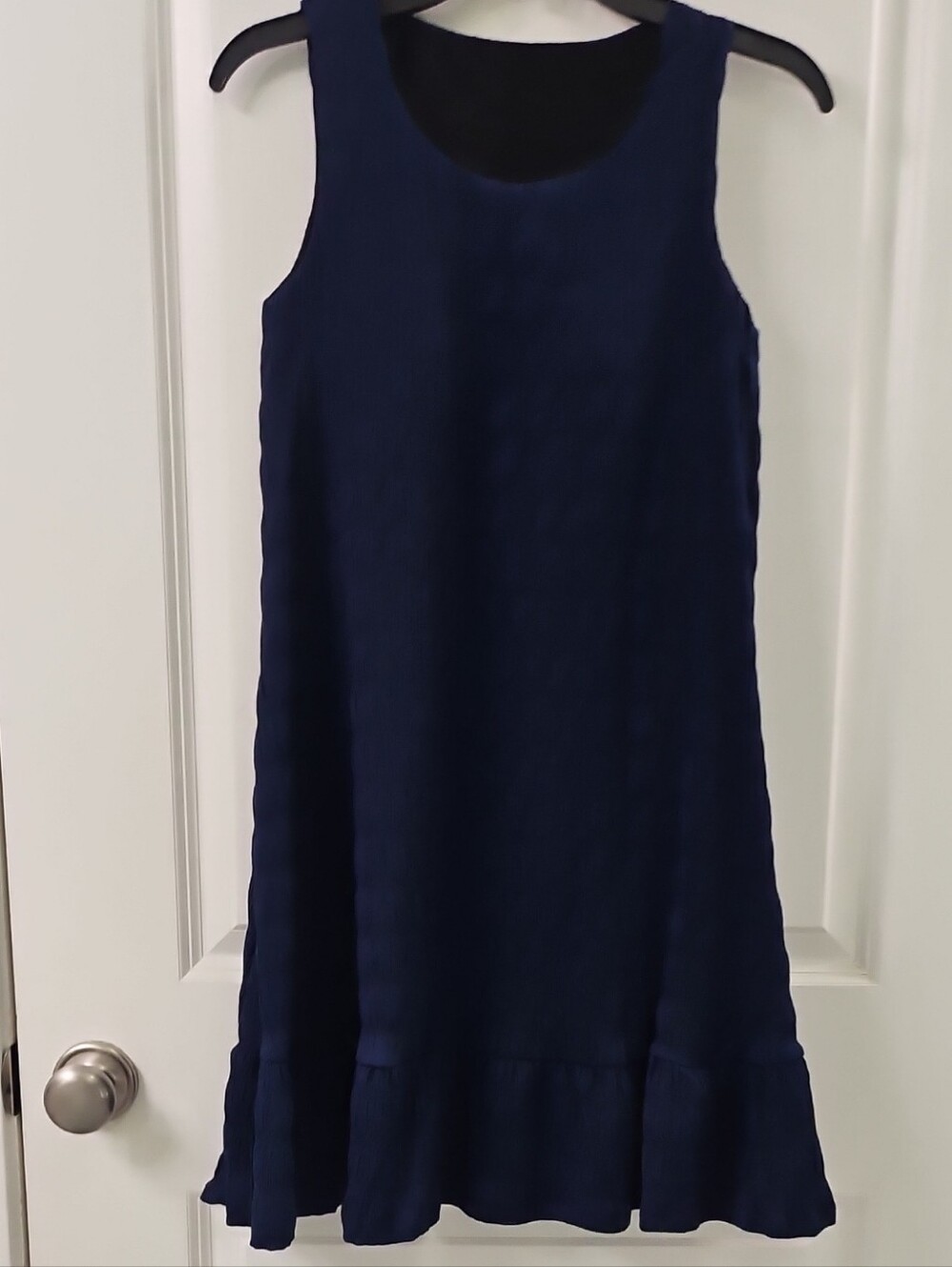 HALARA Navy Sleeveless Midi Dress with Ruffle Hem